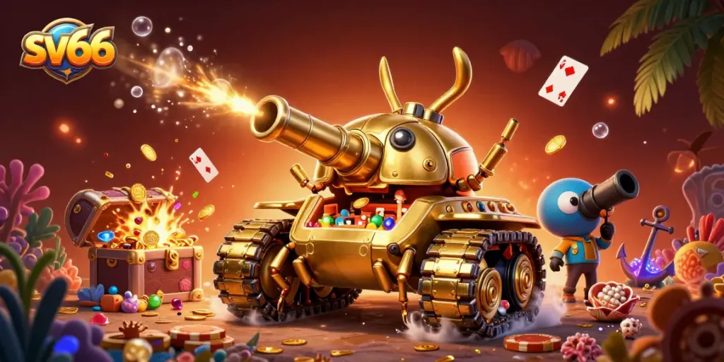 Engage in vibrant casino gameplay with sv66, featuring a unique golden beetle tank and rich aquatic elements.