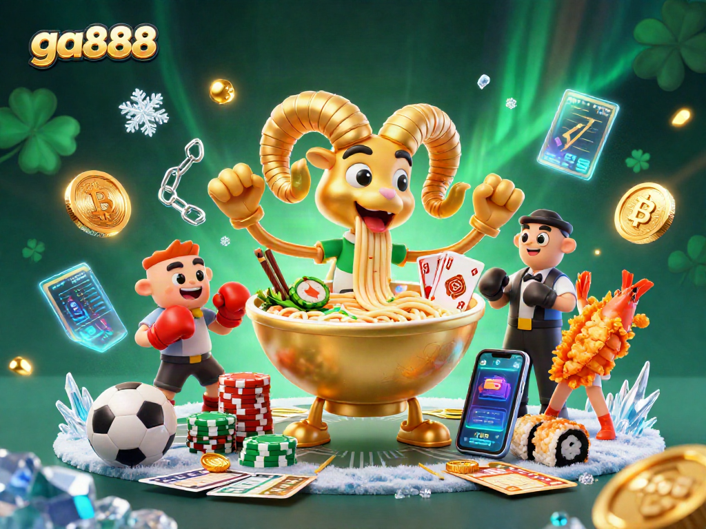 Engage with ga888 sports betting through vibrant 3D casino illustration featuring cartoon characters and crypto elements.