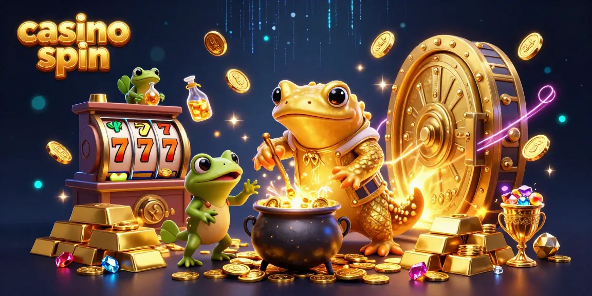 Experience the casino spin with a vibrant scene of alchemy and wealth featuring gold coins.