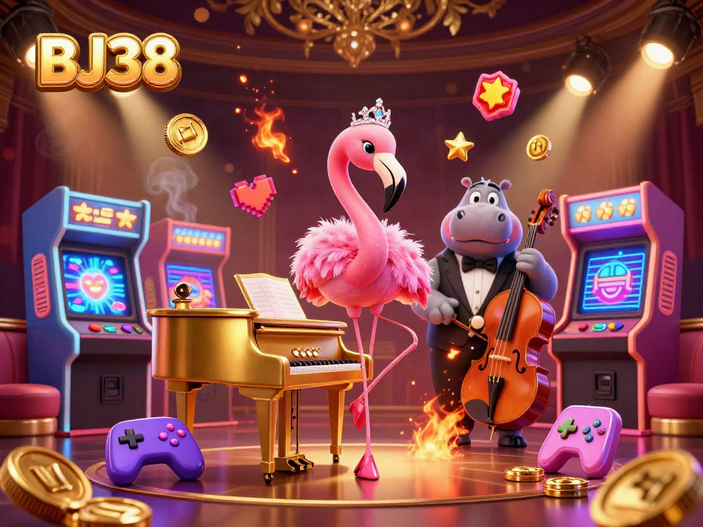 BJ38 captivates players in a casino scene featuring vibrant colors, lively characters, and game elements.