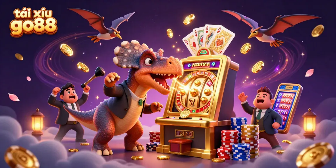 Enjoying a thrilling gameplay experience at tài xỉu go88 with animated dinosaurs in a colorful casino backdrop.