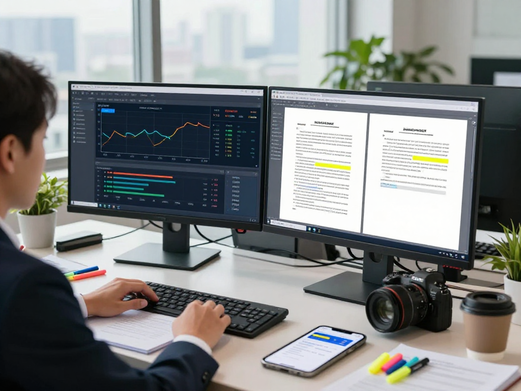 Document fraud detection analysis workspace featuring software interface and document comparisons.