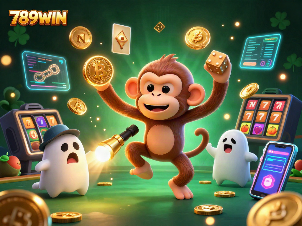 Engage with thrilling 789WIN gaming action in a vibrant haunted casino scene.