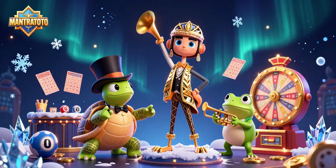 Engage with MANTRATOTO in this vibrant 3D illustration featuring lottery elements and charismatic characters.