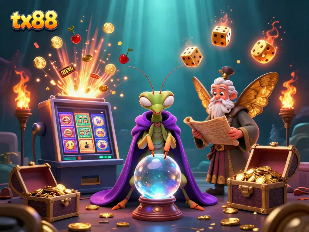 Experience thrilling casino action with tx88, featuring a dynamic scene of fortune and fortune tellers.