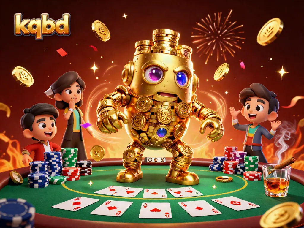 Experience thrilling kqbd gaming with our ultra-detailed 3D golden golem casino illustration showcasing poker excitement.