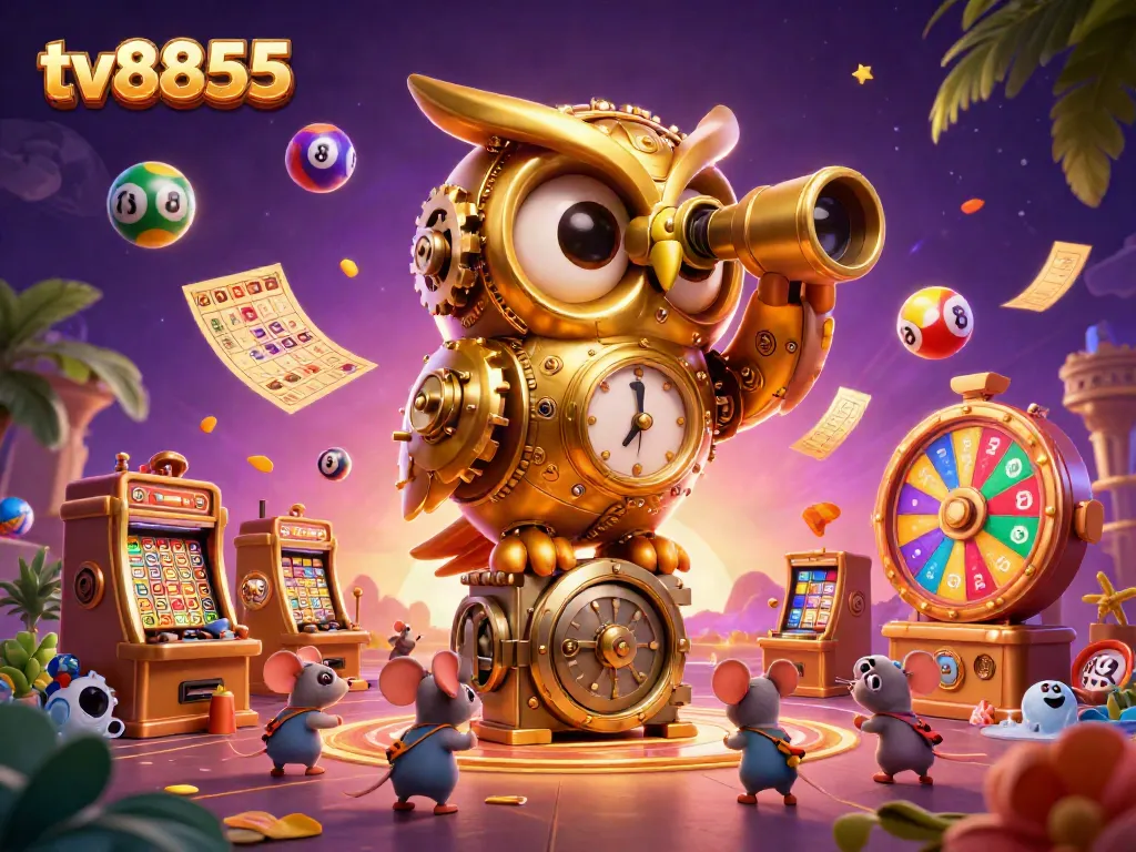Experience lively casino action with a golden owl and wind-up mice in the dynamic scene at tv8855.