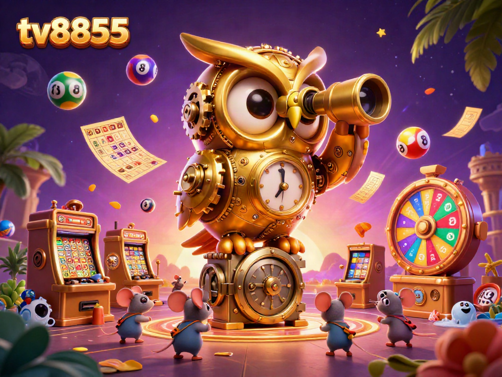 Experience lively casino action with a golden owl and wind-up mice in the dynamic scene at tv8855.