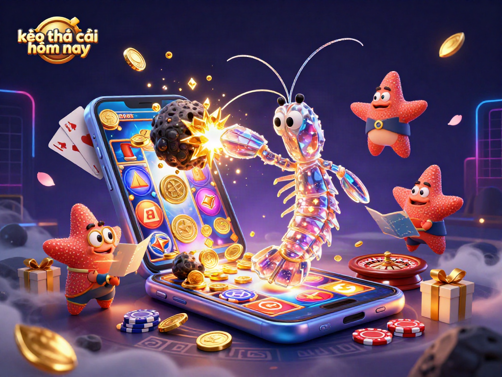 Experience kèo nhà cái hôm nay with engaging visual of samurai shrimp surrounded by vibrant casino elements.
