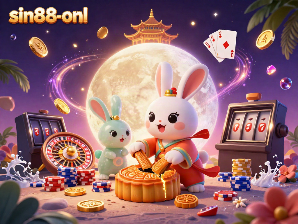 Engage with sin88-onl and win big with the enchanting moon rabbit in a vibrant casino illustration.