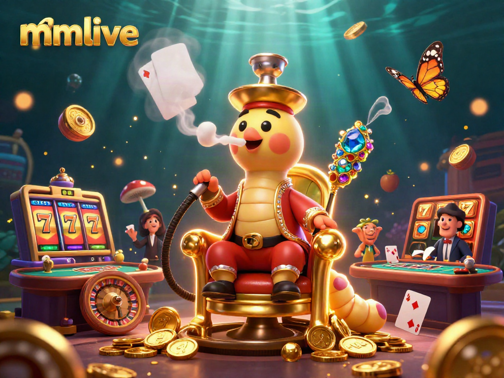 Engage with mmlive's vibrant casino scene featuring a whimsical caterpillar character and thrilling gaming elements.