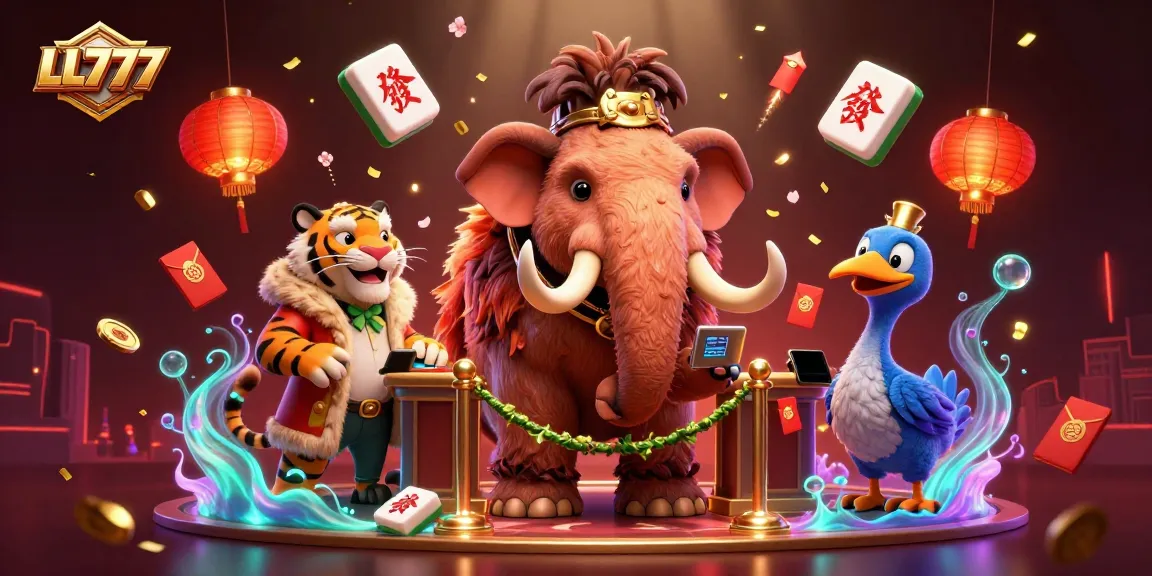 LL777 invites players to immerse in luxury casino experiences with a vibrant scene of characters and game elements.