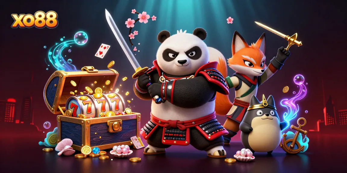 Experience excitement with xo88, featuring dynamic characters and casino elements in an engaging illustration.