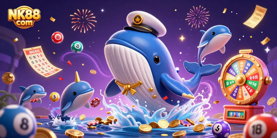 Immerse yourself in an exciting NK88 com casino scene featuring vibrant characters, golden coins, and dynamic game elements.