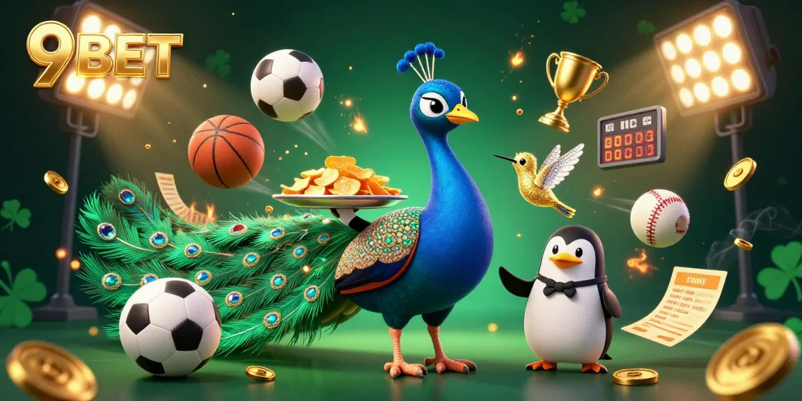 Engage with 9BET's exciting dynamics featuring vibrant characters and sports betting elements in a thrilling casino scene.