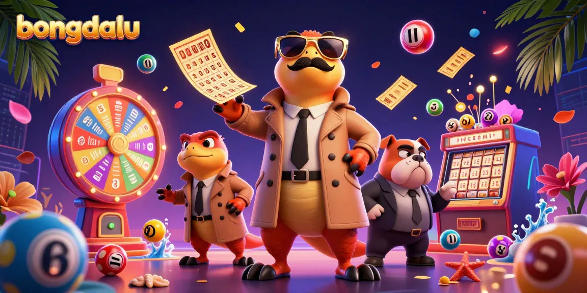 Bongdalu features a playful scene with raptors and a bulldog bouncer in a vibrant casino atmosphere.