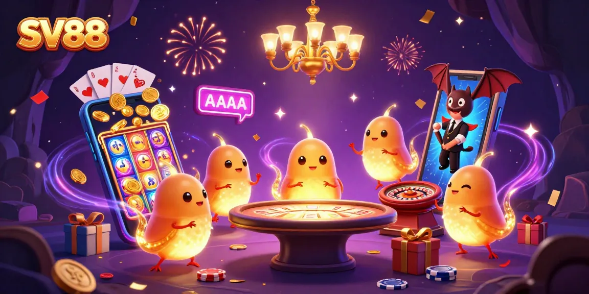 SV88 highlights an engaging casino scene with glowworms, a bat dealer, and exciting gaming elements.