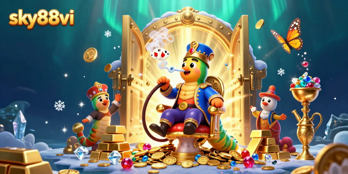 Experience thrilling gaming with sky88vi, a vibrant casino scene featuring an enormous caterpillar and golden coins.
