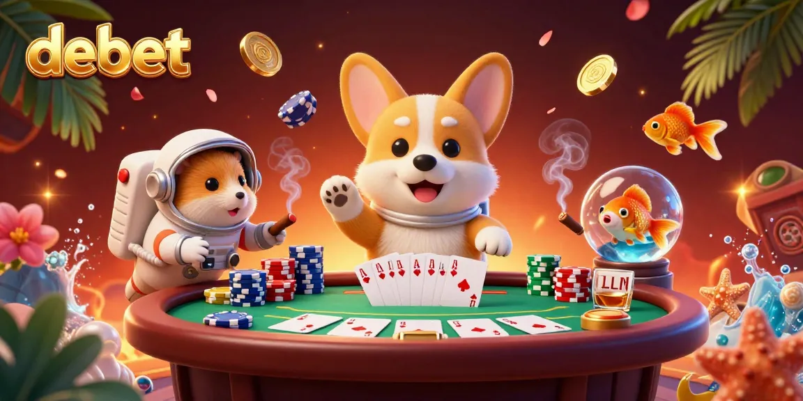 Engage in thrilling casino adventures with debet as a playful astronaut corgi floats in zero gravity.