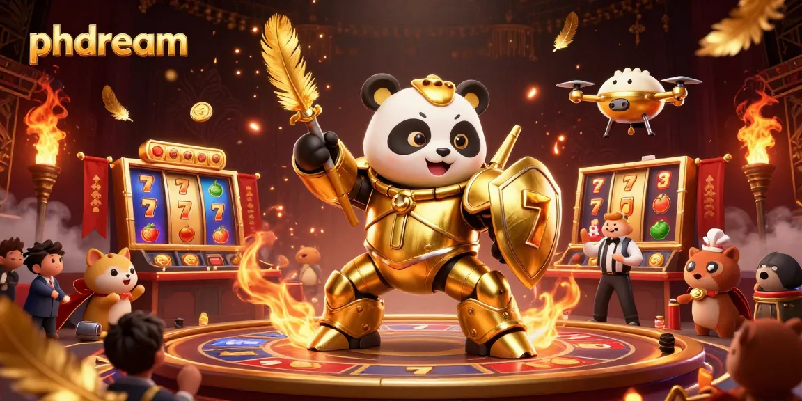 Experience thrilling gameplay at Phdream's lively casino, featuring golden panda and immersive scenes.