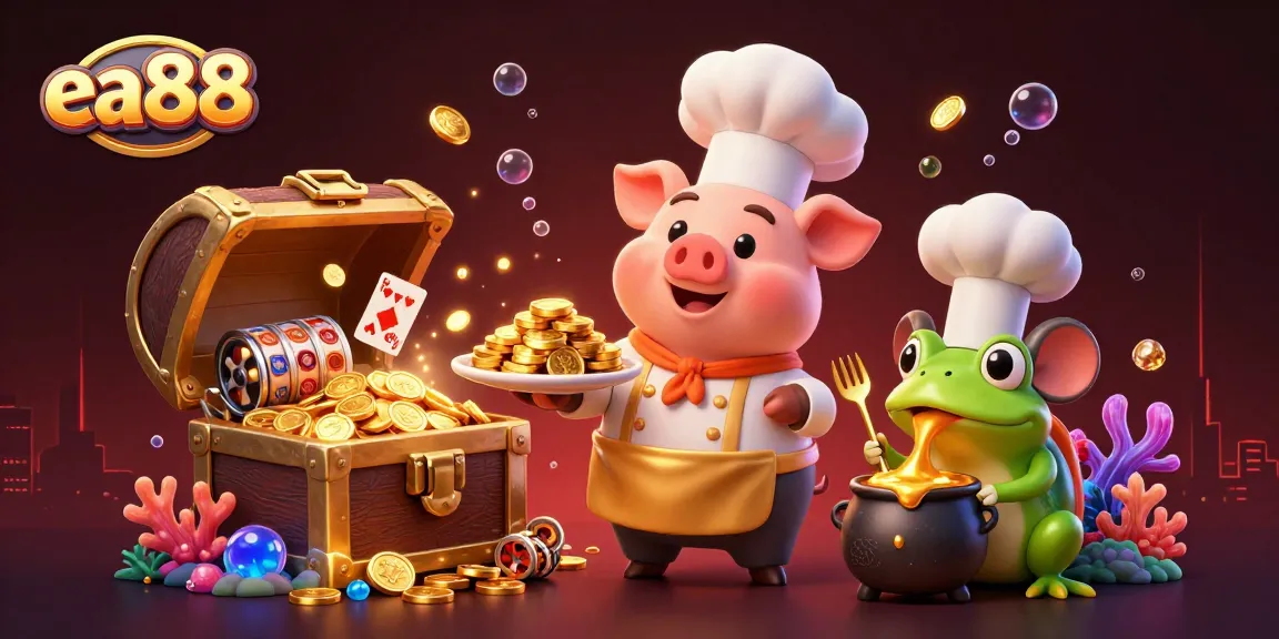 Experience the thrilling world of ea88 with a vibrant, interactive casino scene featuring gold coins and playing cards.