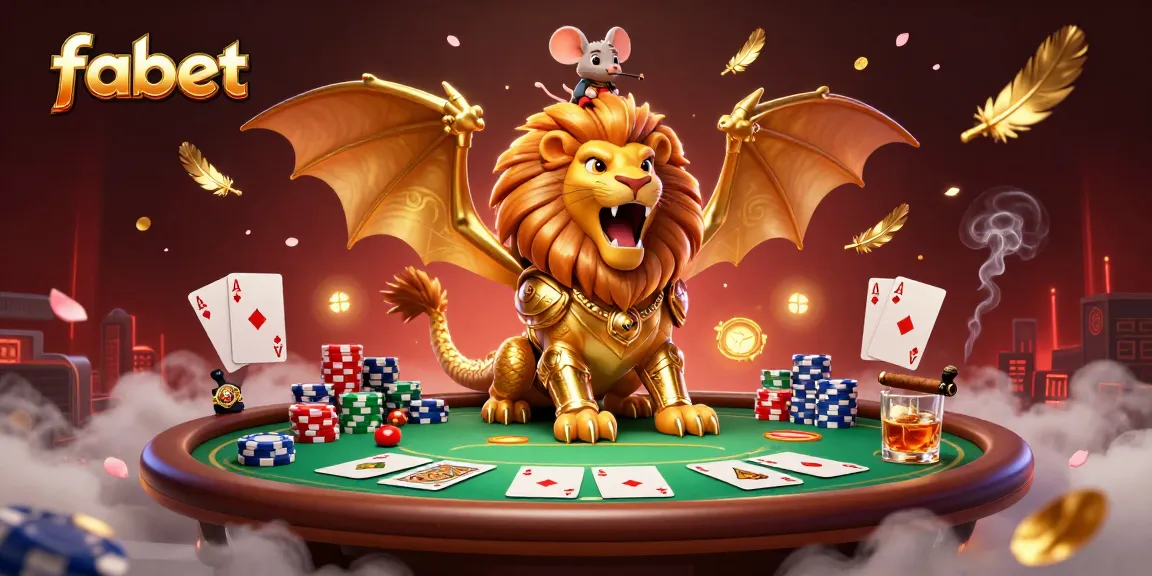 Experience thrilling poker action with fabet as a chimera roars over a vibrant, dynamic scene.