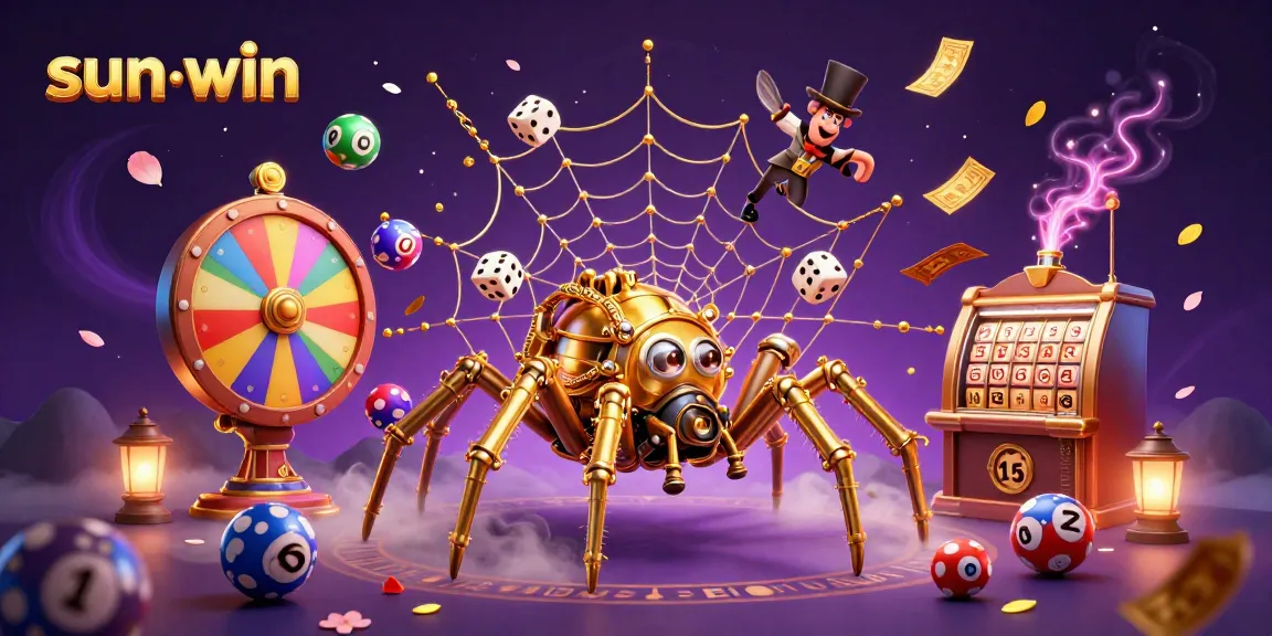Engage with the sun-win excitement through a vibrant casino-themed 3D illustration capturing dynamic gaming elements.
