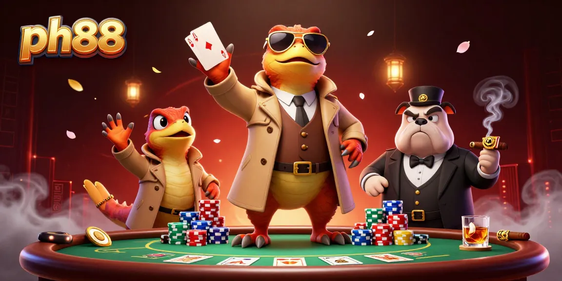 ph88 raptors entering a VIP casino, poker table with chips and cards around them