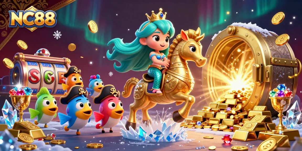 Win big at NC88 with vibrant 3D mermaid and treasure, embodying the casino experience.