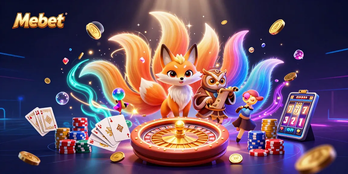 Mebet emphasizes winning strategies through a vibrant scene of animated casino elements