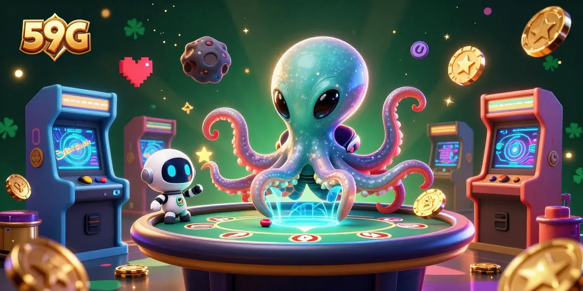 Experience the thrill of 59G with an exciting scene of an alien octopus playing poker.