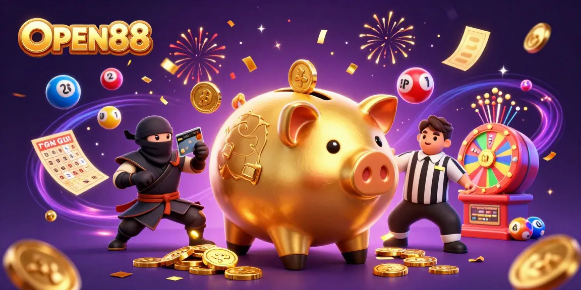 Engage with OPEN88's vibrant gaming world featuring dynamic characters and colorful lottery elements.