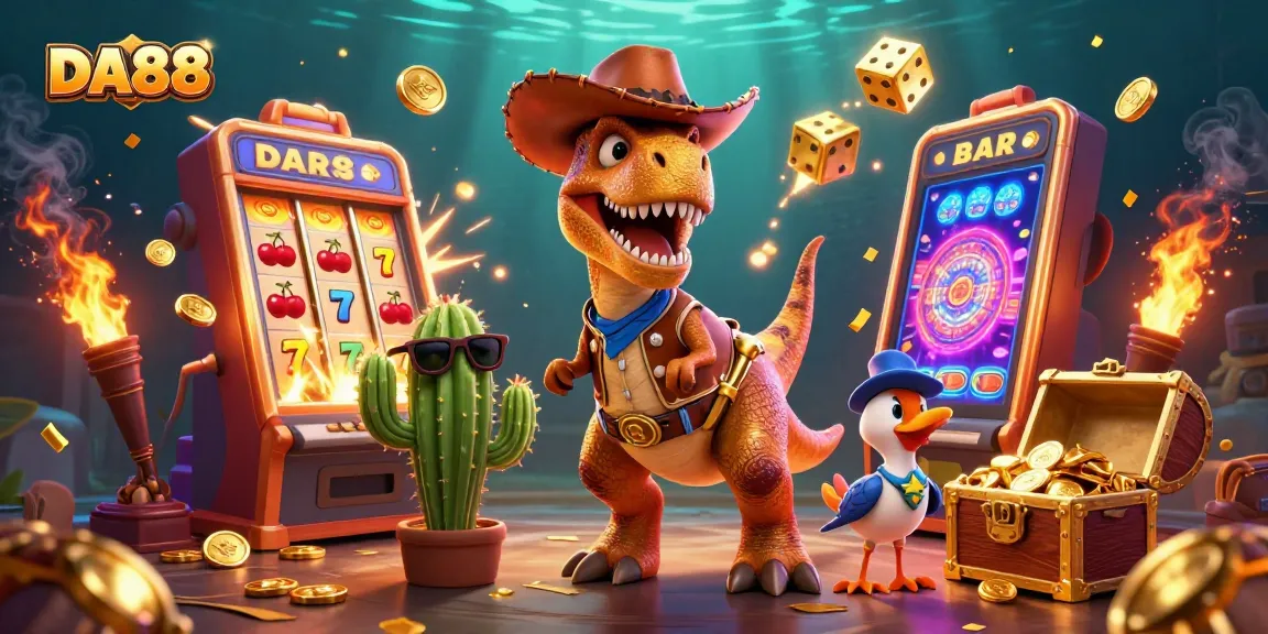 Spin the reels to win big with DA88 at this vibrant casino-themed illustration!
