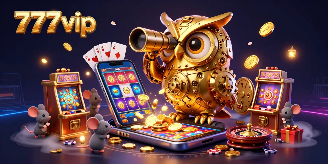 Experience the excitement of 777vip casino games with golden owl overseeing fun slot machine action.
