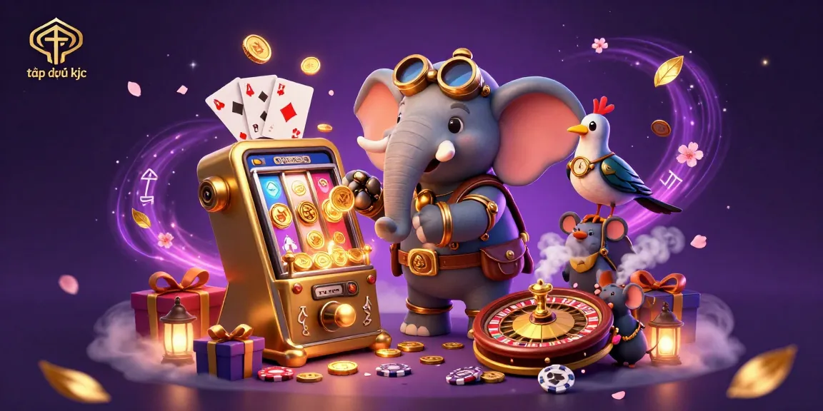 Engage with the vibrant world of tập đoàn kjc, featuring a steampunk elephant engineer at a golden slot machine.
