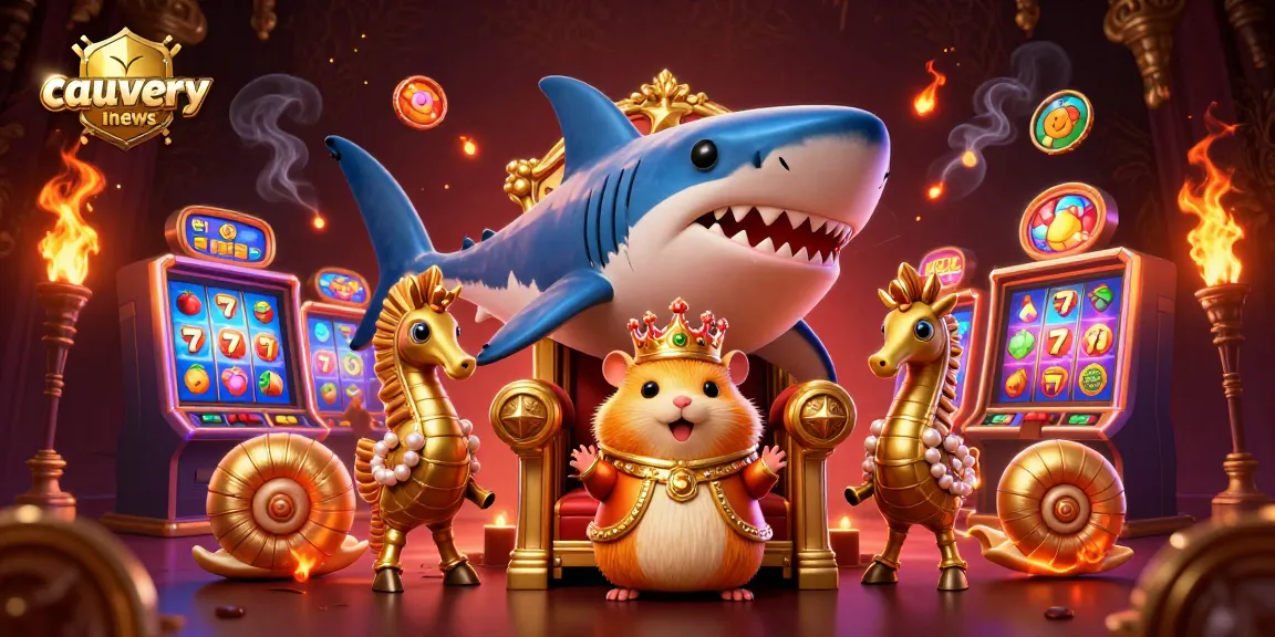 Experience entertaining casino action with the hamsters of cauverynews surrounded by exciting slot machines.