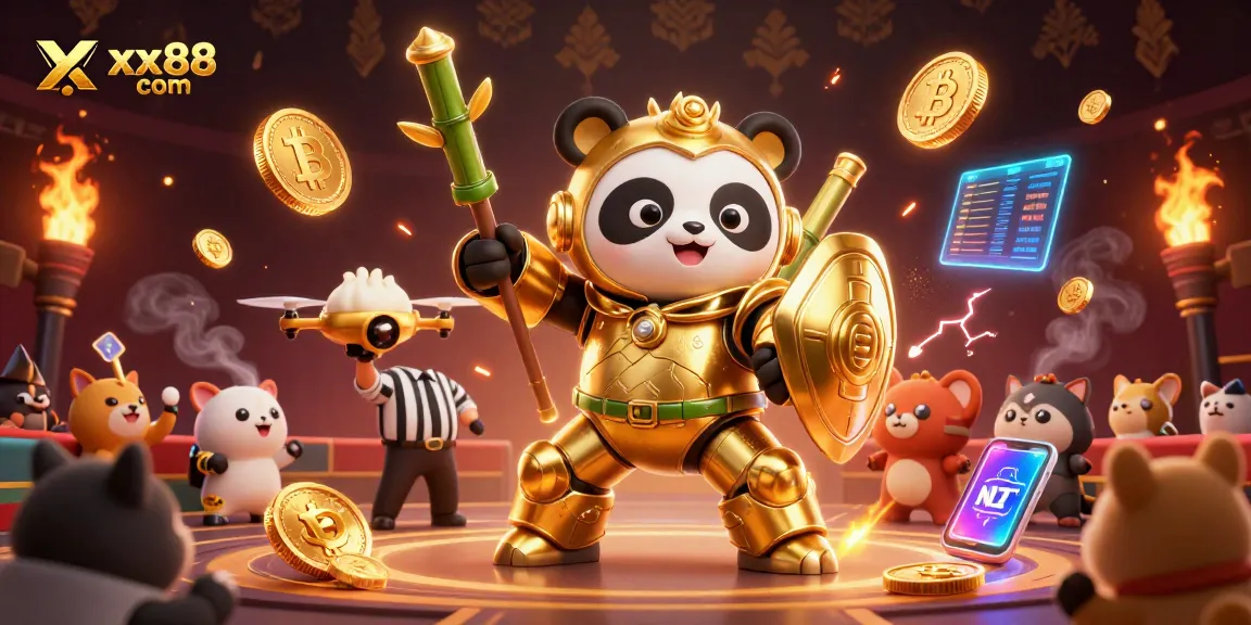 Experience the thrill of gameplay at xx88 com, showcasing an animated panda in a vibrant gambling arena.