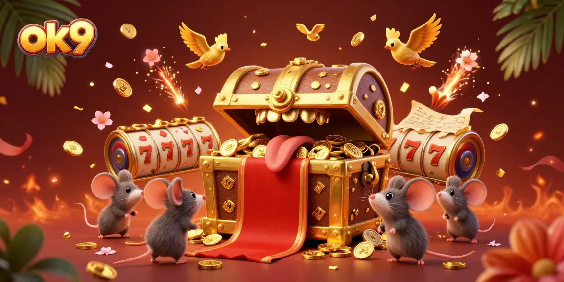 Spin the reels at ok9's exciting casino treasure scene filled with riches and lucky charms.
