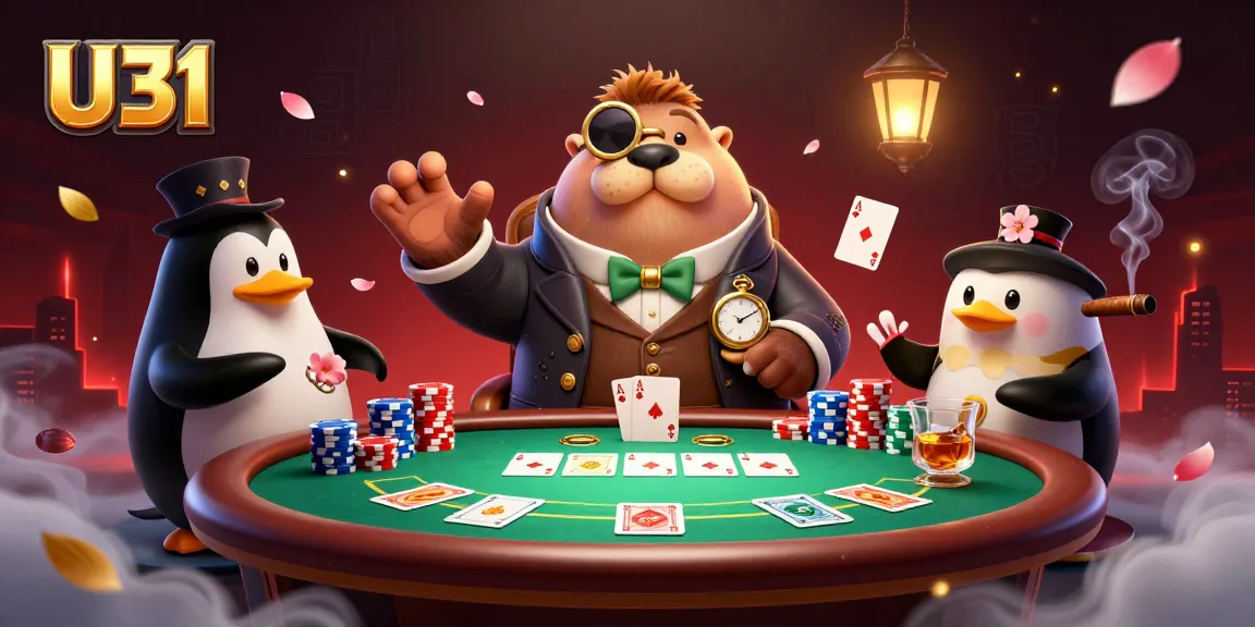 U31 gathers excitement as the walrus and friends play poker at an underwater casino table.