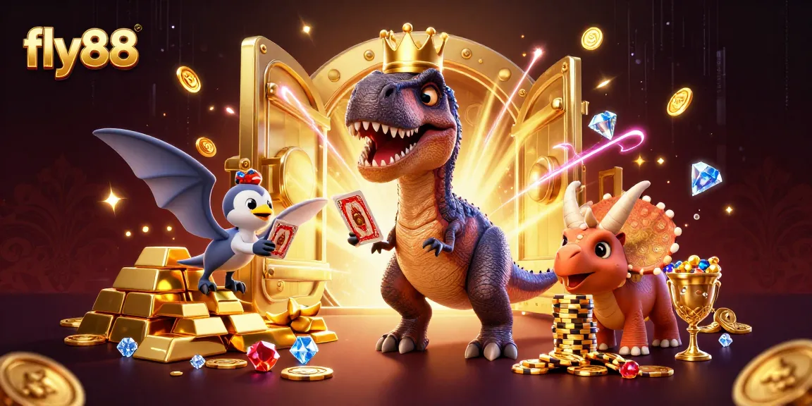 Experience thrilling card shuffling and golden chip stacking in the fly88 animated casino scene.
