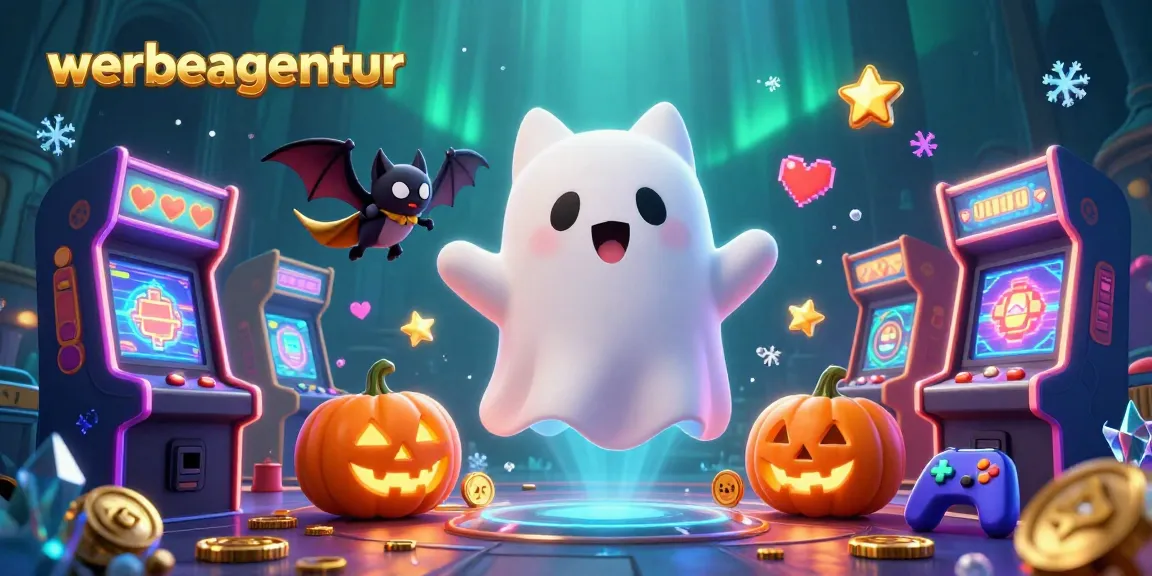Experience thrilling gaming at werbeagentur's haunted casino with ghostly characters and arcade fun.