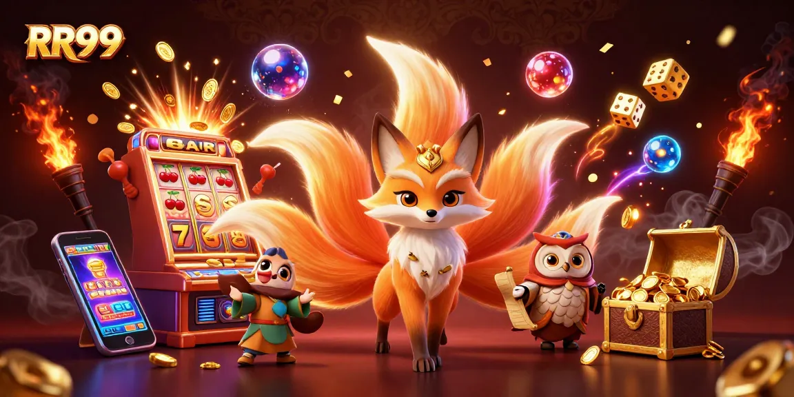 Experience the vibrant world of RR99 with a glowing nine-tailed fox and jackpot excitement.