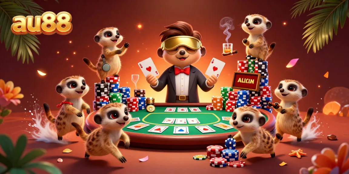 Engage in exciting games at au88 with a vibrant meerkat casino illustration, featuring lively characters and rich game elements.