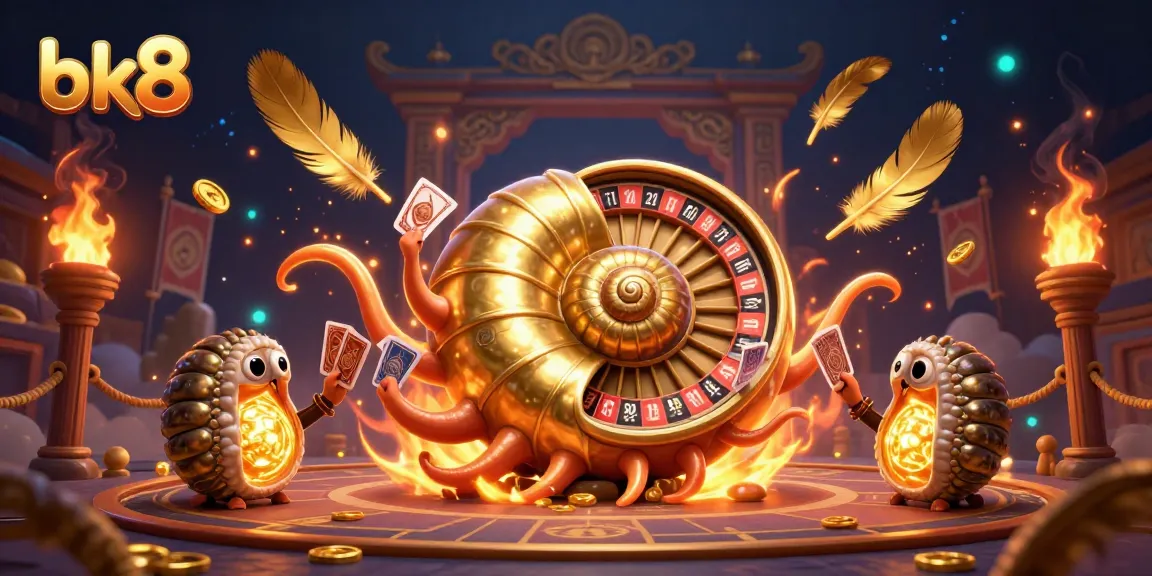 Experience the thrill of bk8 with a dynamic casino scene featuring ancient gaming elements and glowing treasures.