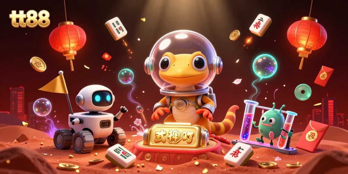 Experience the excitement of tt88 with a Martian gecko uncovering a golden casino in a dynamic 3D scene.