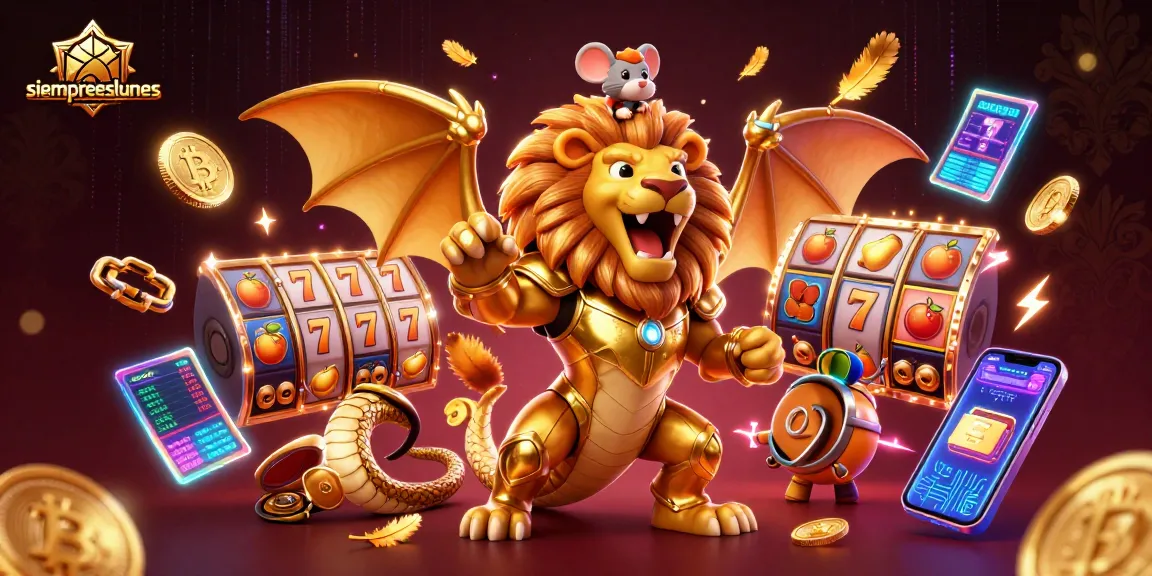 Bet on siempreeslunes with winning slot reels and a golden chimera, creating an adventurous atmosphere.