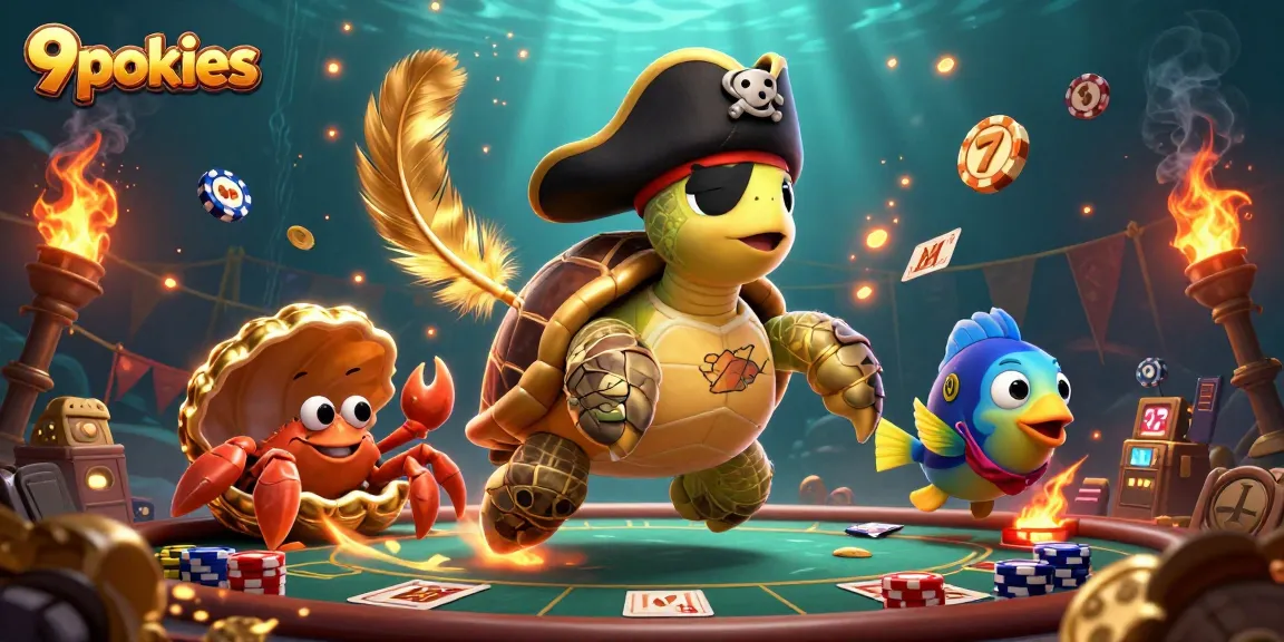 Engage with 9pokies as the pirate turtle and friends discover massive slot treasures in an ocean of fun!